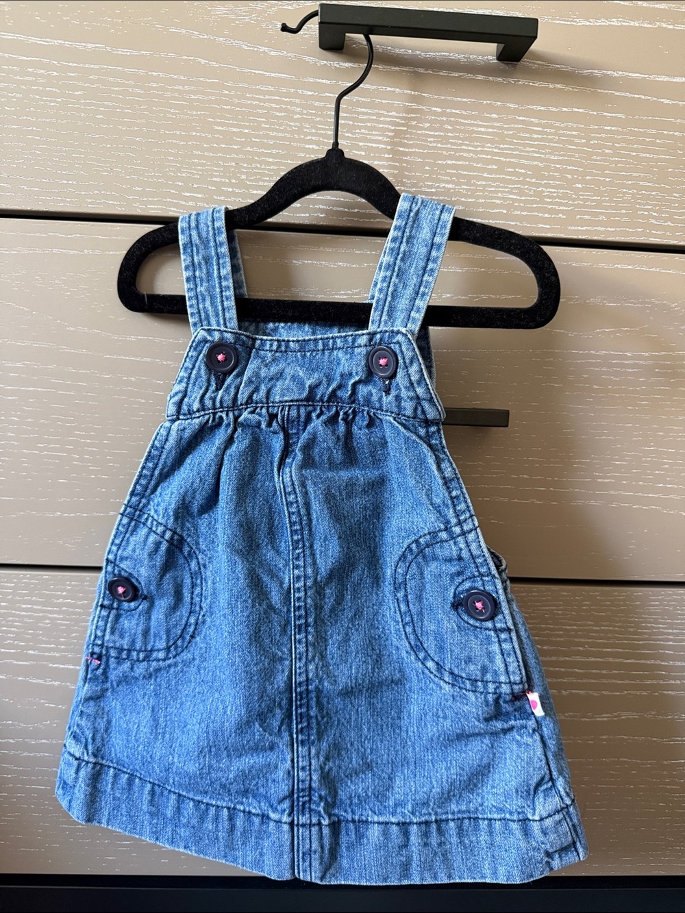 Carter's Light Blue Denim Overall Dress with Pink Button Accents